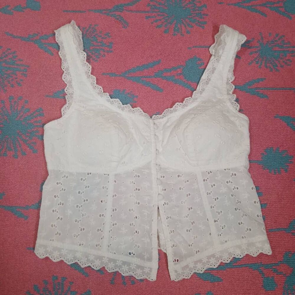 Steve Madden nyc women small cropped top babydoll eyelet Cottagecore shabby chic